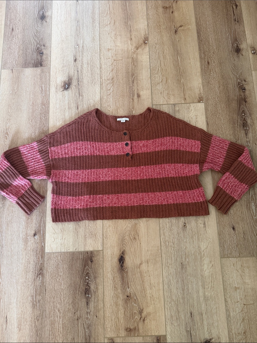 American Eagle Outfitters |  Striped Scoopneck Sweater Pink/Rust | Cropped | M